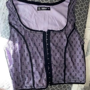 Purple tank top with black mesh